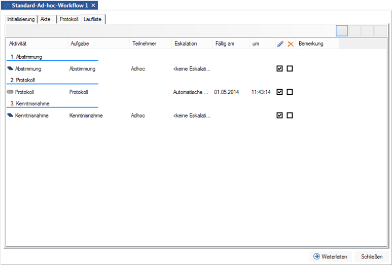 Workflow - Registerkarte Laufliste